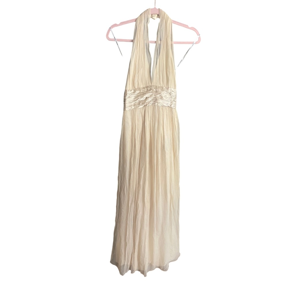 NWT Vintage Y2K Maggy London Silk Halter Maxi Dress Satin Tie Back Gown Size 4